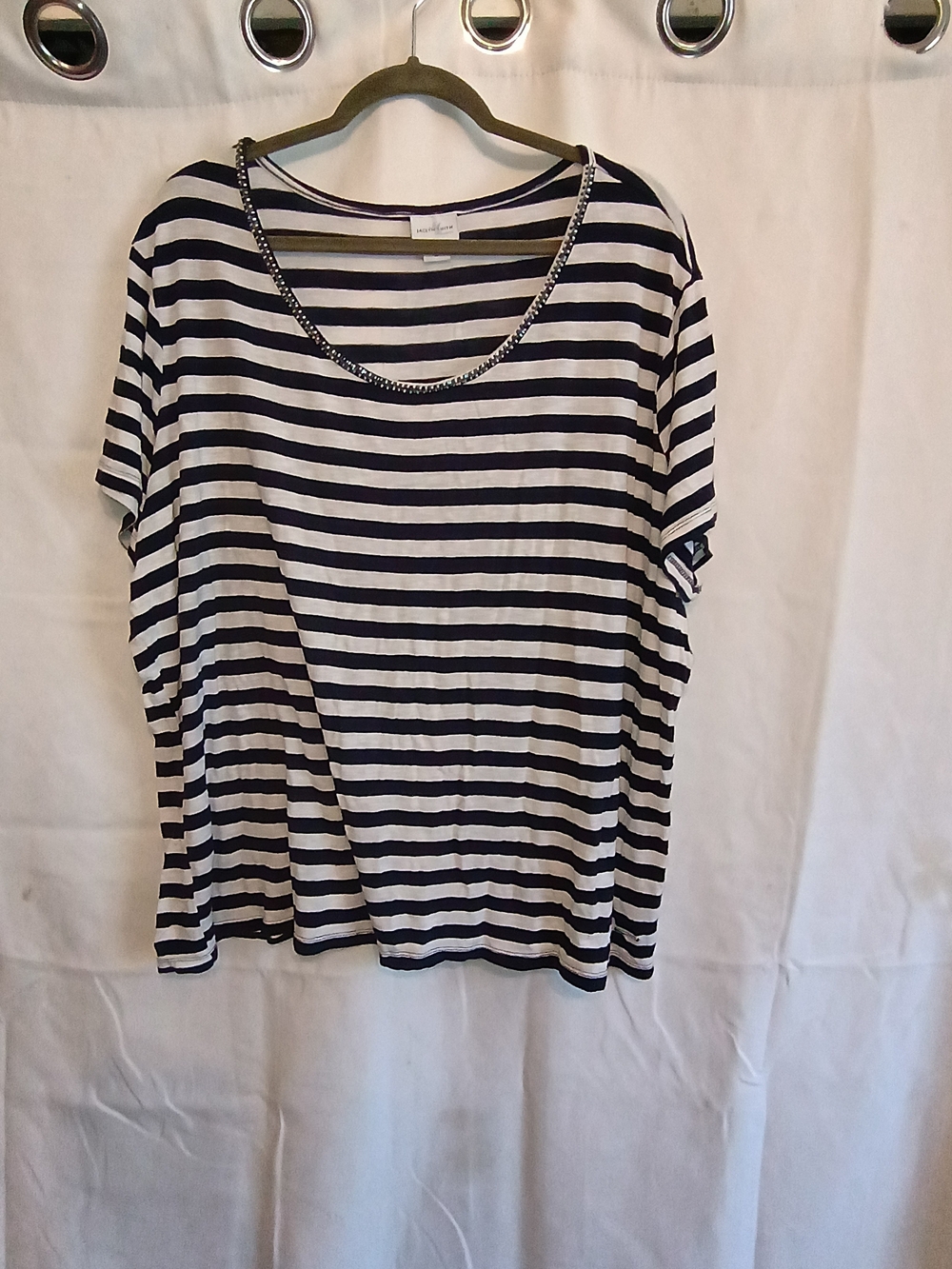 Jaclyn Smith Navy & White Striped Scoop Neck Tee Size 3x